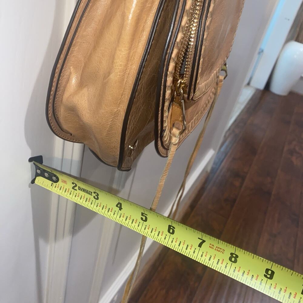 REBECCA MINKOFF Whipstitch Leather Saddle Crossbody Shoulder Bag Flap Brown Tan - Picture 16 of 16
